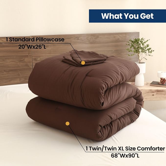 Paxrac Earthy Brown Comforter Twin/Twin XL Size, Neutral 2 Pieces Comforter Set - Image 7