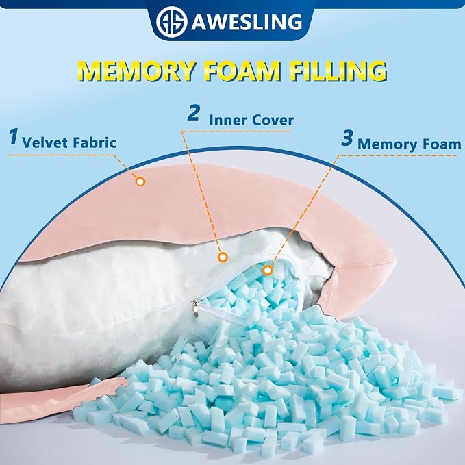 AS AWESLING Shredded Memory Foam Body Pillow, Pregnancy Pillows - Image 4