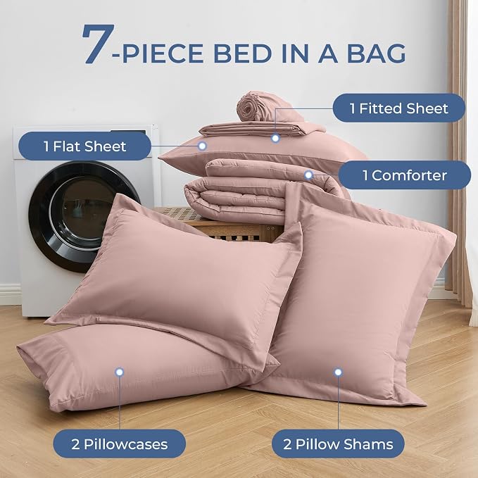 Sasttie Queen Comforter Set, 7 Pieces Bed in a Bag Queen, Complete Bedding Set - Image 6