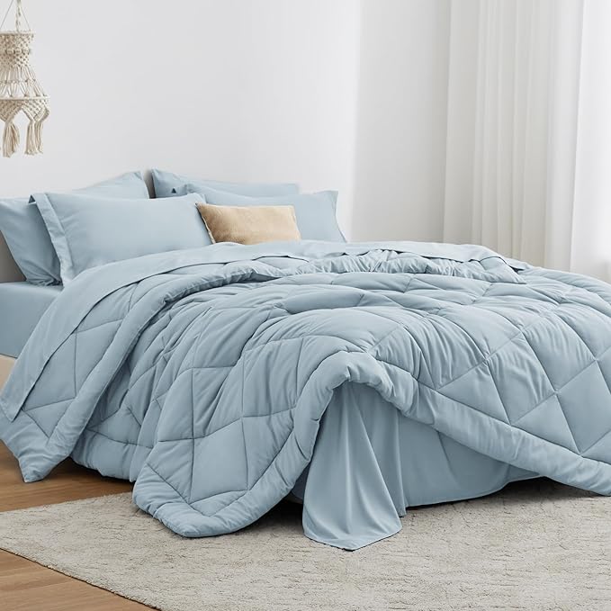 Love's cabin Full Comforter Set Light Blue, 7 Pieces Full Bed in a Bag by Lovescabin