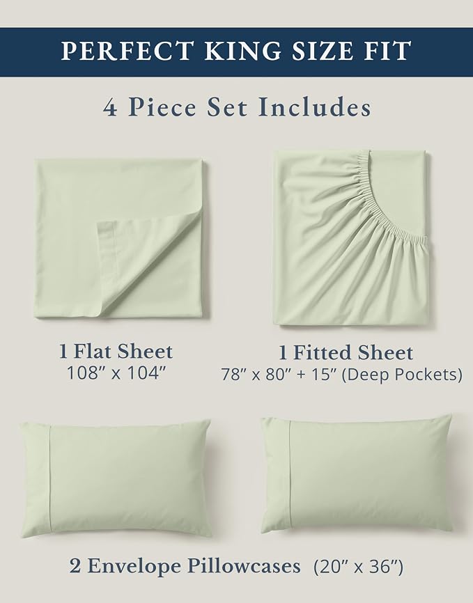 LANE LINEN 100% Organic Cotton King Bed Sheet Set, Bedsheets 4Pc Soft Cooling - Image 4