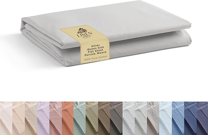 Linen Home 100% Cotton Percale 1 Flat Sheet, Queen Size by LINENHOME