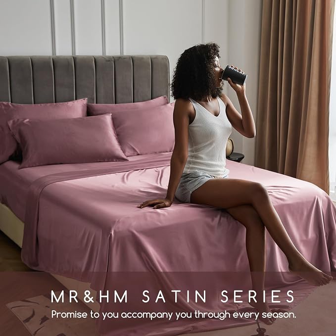 MR&HM Satin Bed Sheets, Queen Size Sheets Set - Image 6