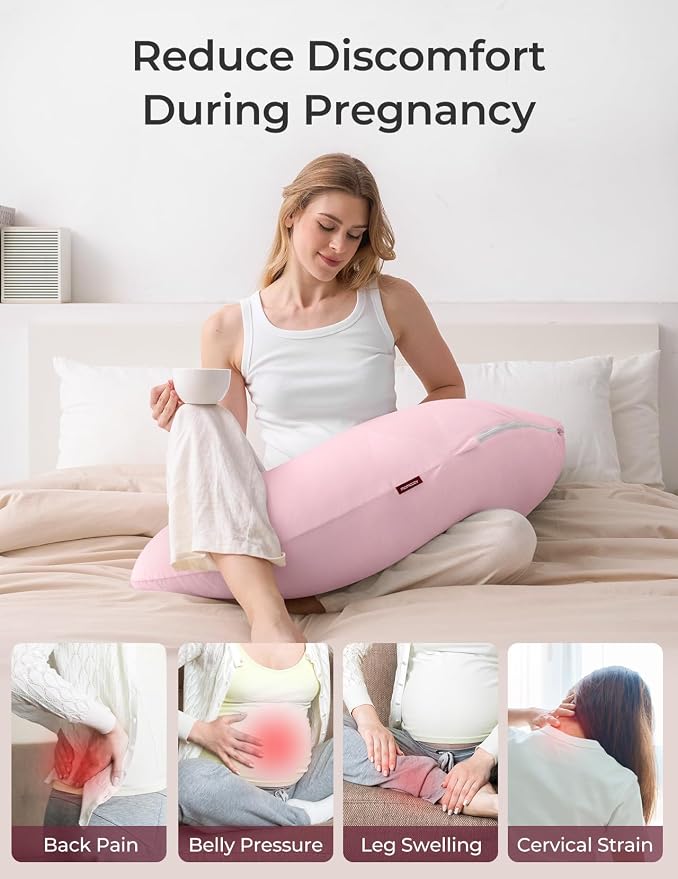 Momcozy Body Pillow for Pregnancy, J Shaped Pregnancy Pillows for Side Sleeping - Image 2