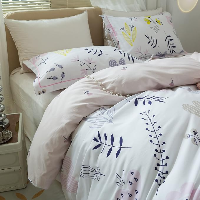 mixinni Garden Style Floral Duvet Cover Queen Size Teenage Girls Flower Leaf - Image 3