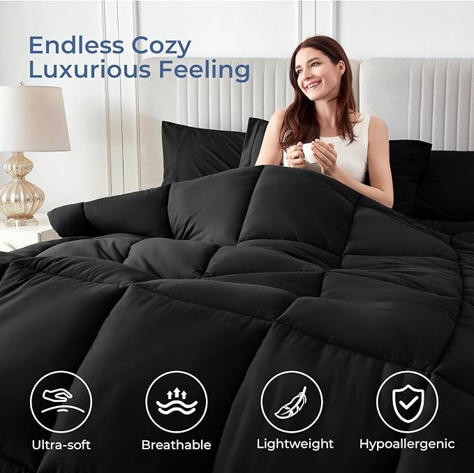 Sasttie Twin Comforter Set Black, 5 Pieces Bed in a Bag Twin, Complete Bedding - Image 8
