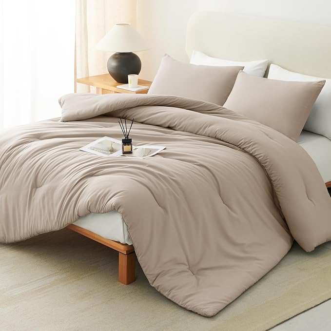CozyLux Queen Comforter Set Wheat, 3 Pieces Solid Comforters Queen Size by CozyLux