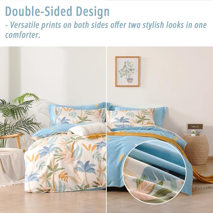 LEMIROE Tropical Coastal Blue Cotton Comforter Queen Size 3Pcs - Image 3