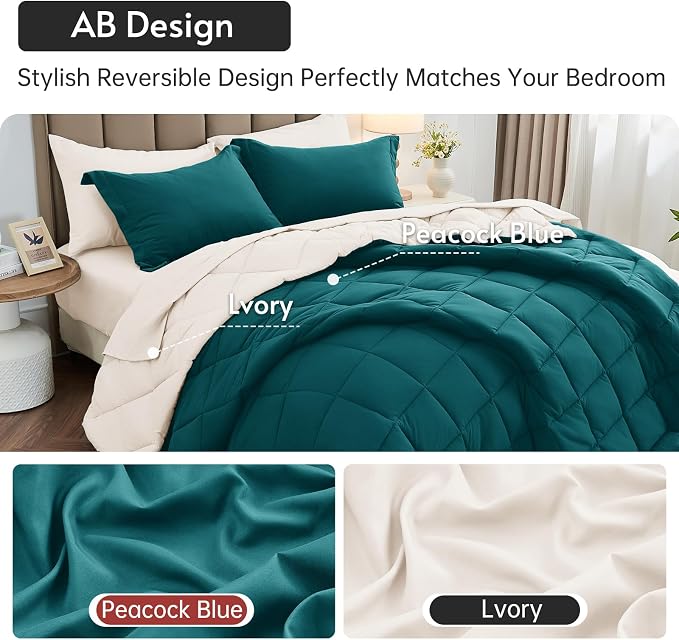 MUXHOMO 7 Pieces Queen Comforter Set, Reversible Bed in a Bag Queen Size - Image 3