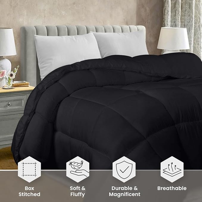 Utopia Bedding Queen Comforter Duvet Insert, Quilted Black Comforter - Image 3
