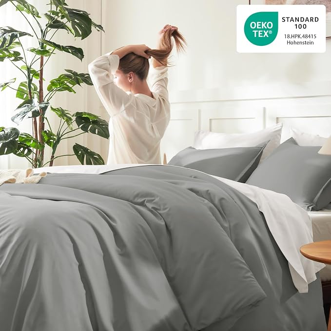 Litanika Comforters Medium Gray King Size, 3 Pieces Lightweight Solid Bedding - Image 4