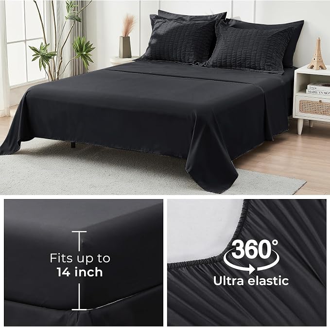 HYMOKEGE Black Twin Comforter Set Seersucker 5 Pieces, All Season Luxury Bed in - Image 7