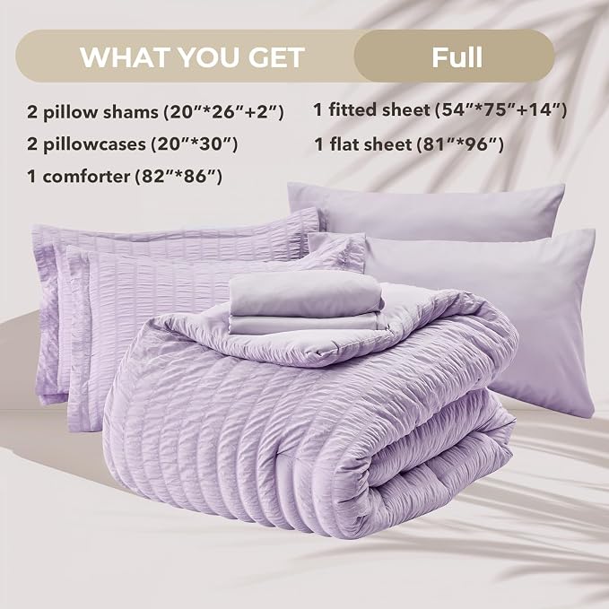 HYMOKEGE Lavender Full Size Comforter Sets Seersucker 7 Pieces, All Season - Image 5