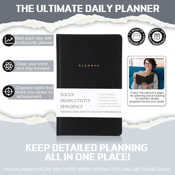 Productivity 3-month Planner Undated Daily Weekly Monthly Planner - Image 4