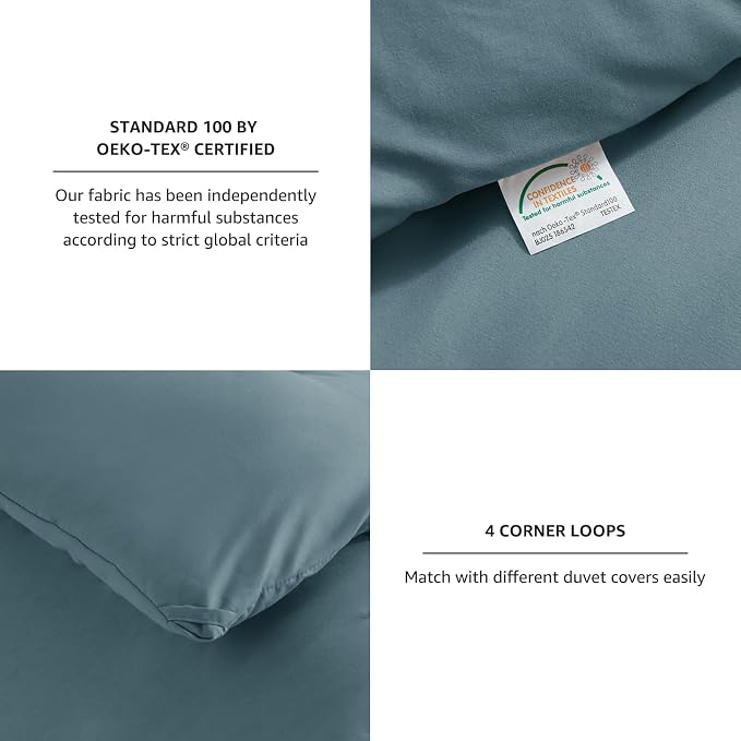 CozyLux Full Size Comforter Set Mineral Blue, 3 Pieces Solid Breathable Quilted - Image 4