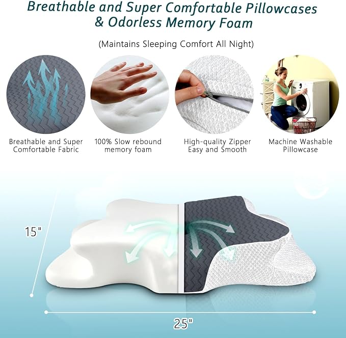 CHxxy Cervical Pillow for Neck Pain Relief, Memory Foam Pillows, Ergonomic - Image 6
