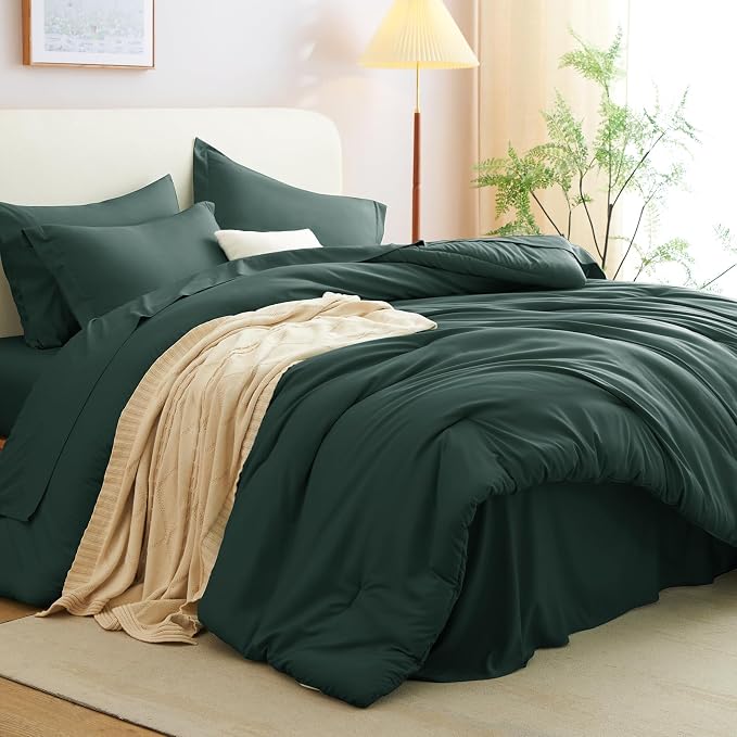 CozyLux King Size Comforter Set Forest Green, 7 Pieces Bed in a Bag King - Image 4