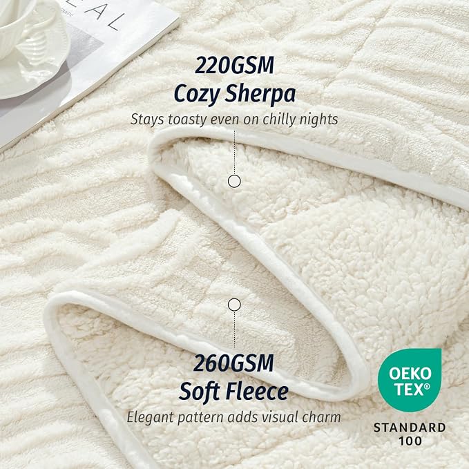 Wemore Jacquard Fleece Weighted Blanket Queen Size 60" x 80" 20lbs, Ultra Soft - Image 3