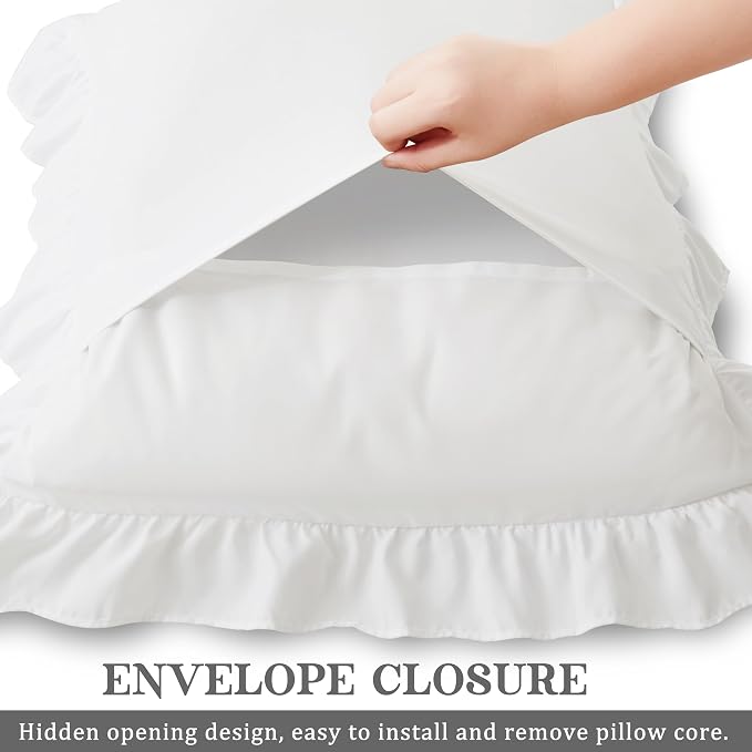 KKJIAF Ruffle Pillow Cases Queen Size Set of 2, Ruffled Pillow Covers - Image 5