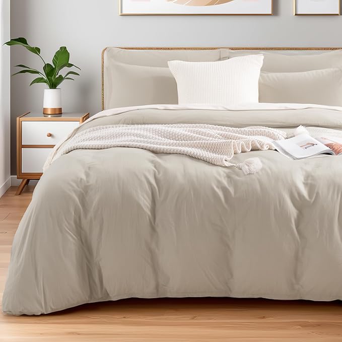 NEXHOME PRO 100% Washed Cotton Duvet Cover Queen Size, Ogranic Natural Linen by NEXHOMEPRO