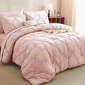 CozyLux King Size Comforter Set Peach Pink, 7 Pieces Pintuck Bed in A Bag Pink by CozyLux