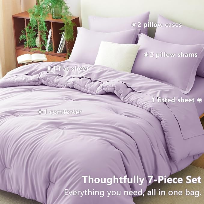 CozyLux Queen Comforter Set Lavender, 7 Pieces Bed in a Bag Queen Comforter Set - Image 6