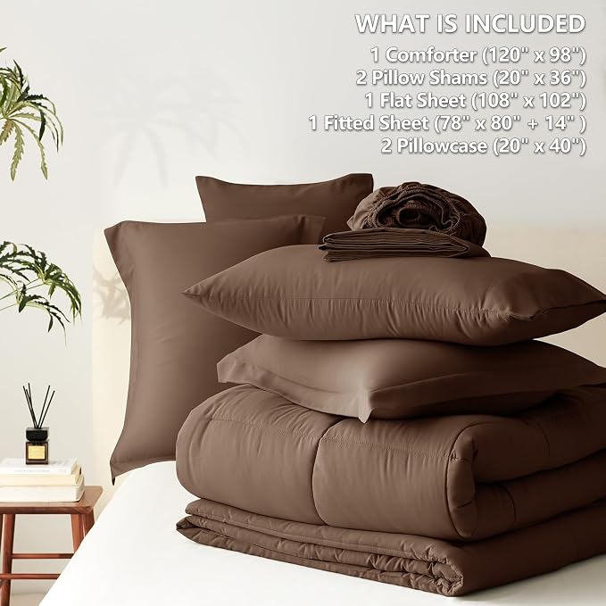 CozyLux Oversized King Comforter Sets Brown, 7 Pieces Bed in a Bag, 120x98 Box - Image 5