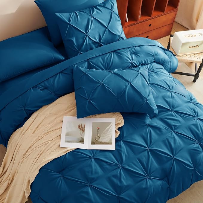 CozyLux Queen Comforter Set Teal, 7 Pieces Pintuck Bed in A Bag, Premium Teal - Image 4