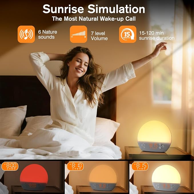 KEPLUG Wake Up Light Sunrise Alarm Clock, Digital Alarm Clocks Bedside Dimmable - Image 4