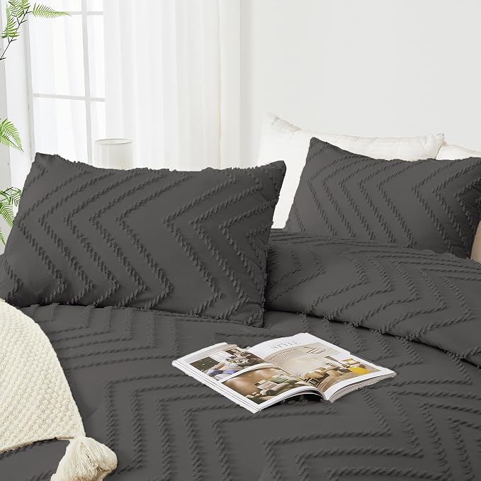 Andency Dark Grey California King Comforter Set, Boho Cal King Soft Warm Tufted - Image 4