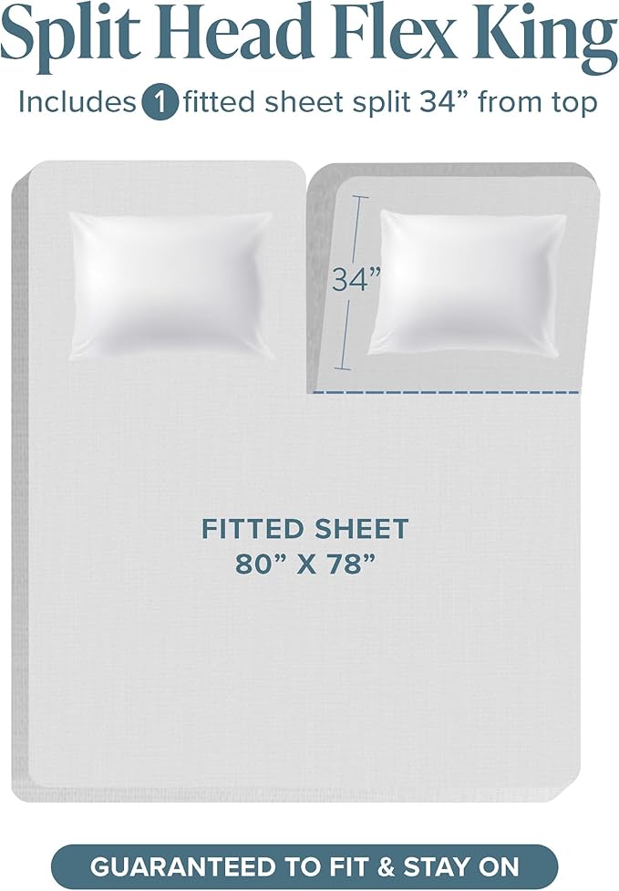 Bare Home Fitted Bottom Sheet Split Head Flex King Size - Image 2