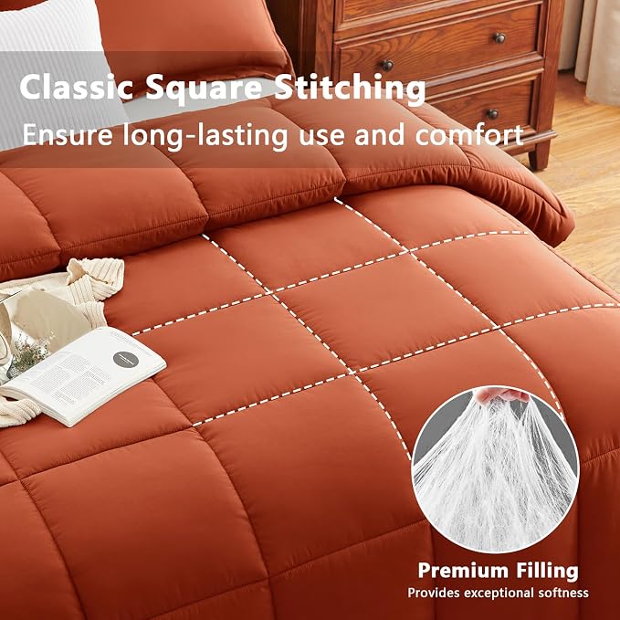 CozyLux Queen Size Comforter Sets Terracotta - Image 2