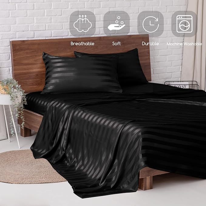 MR&HM Satin Bed Sheets, King Size Sheets Set - Image 6