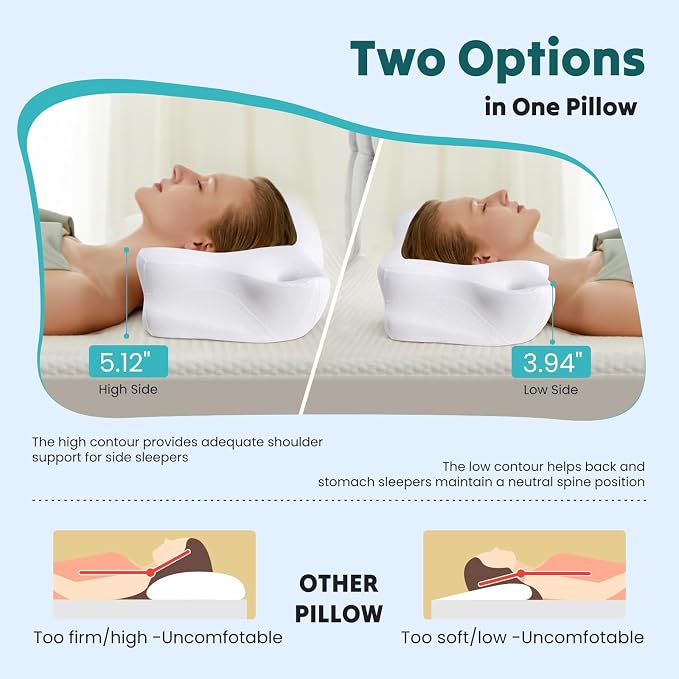 DUMOS Cervical Neck Pillow for Sleeping, Cooling Ergonomic Memory Foam Pillow - Image 4