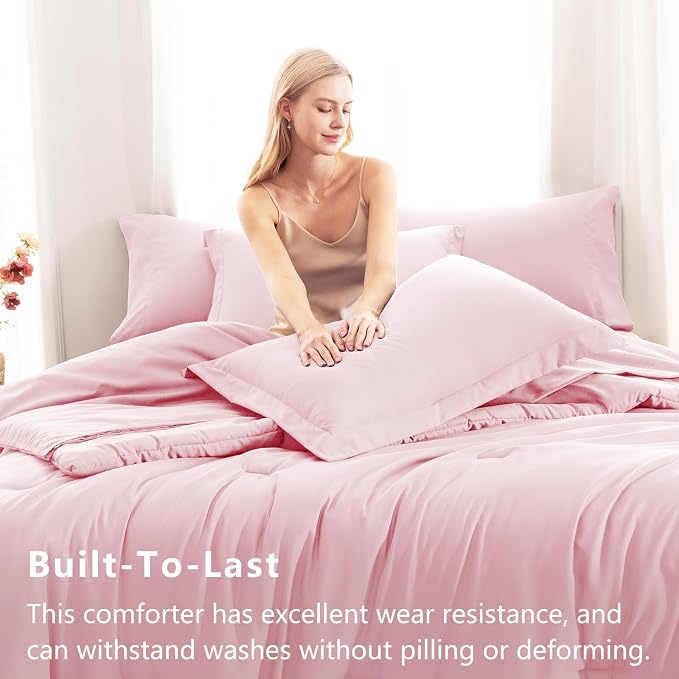 CozyLux Full Size Comforter Sets Pink, 7 Pieces Bed in a Bag Full Comforter Set - Image 7
