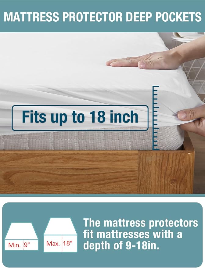 Bedecor 2 Packs Twin Mattress Protector Waterproof Protection Soft Cotton Terry - Image 4