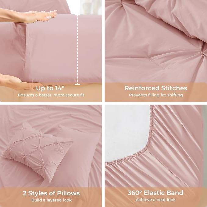 Sasttie Full Size Comforter Set, 7-Piece Bed in a Bag, Pintuck Bedding Set - Image 5