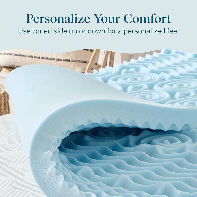 LUCID 3 Inch Gel Memory Foam Mattress Topper, Queen size – 5 Zones – Cooling - Image 4