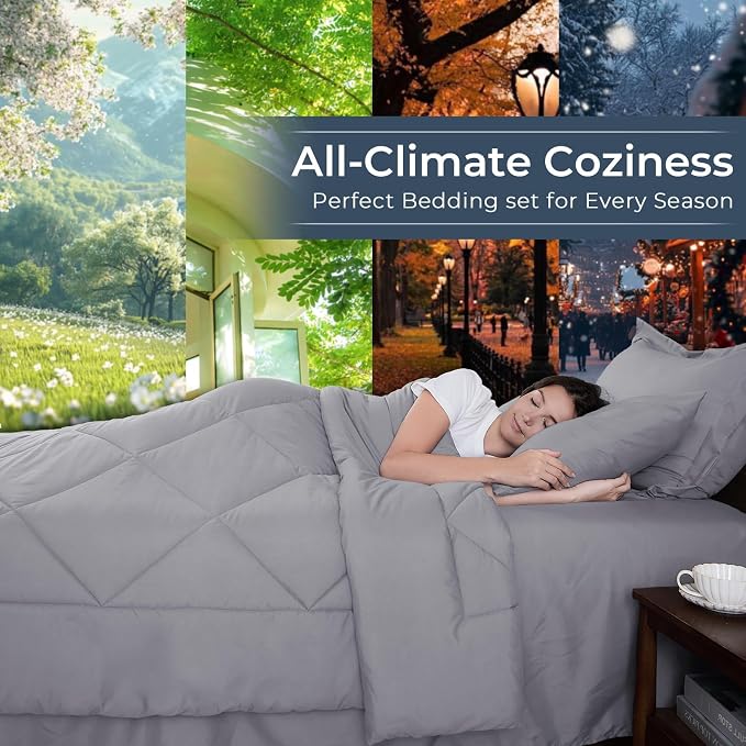 HEVUMYI Light Grey 120x98 Oversized King Comforter Set - Image 3