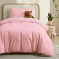LOVQUE Pink Cotton Duvet Cover Twin Size, Linen Like Natural Bedding Set by LOVQUE