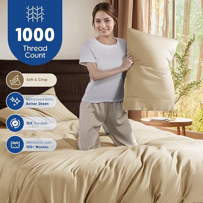 SONORO KATE 100% Egyptian Cotton Duvet Cover Queen Size, 1000 Thread Count - Image 3