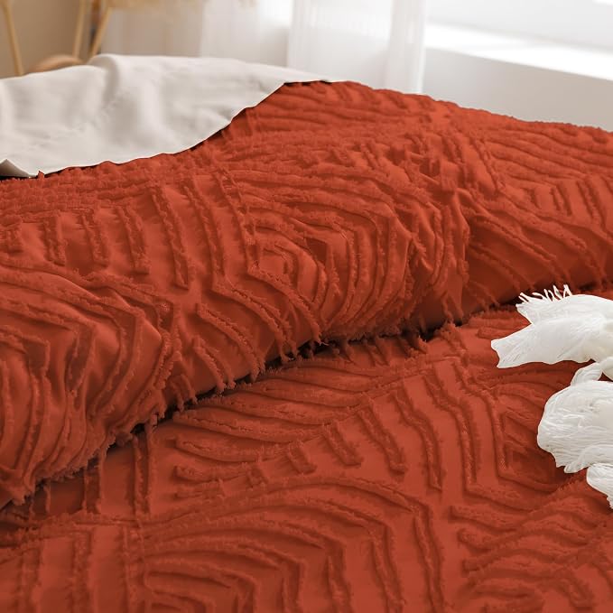 Andency Burnt Orange California King Comforter Set, 3 Pieces Terracotta Boho - Image 5