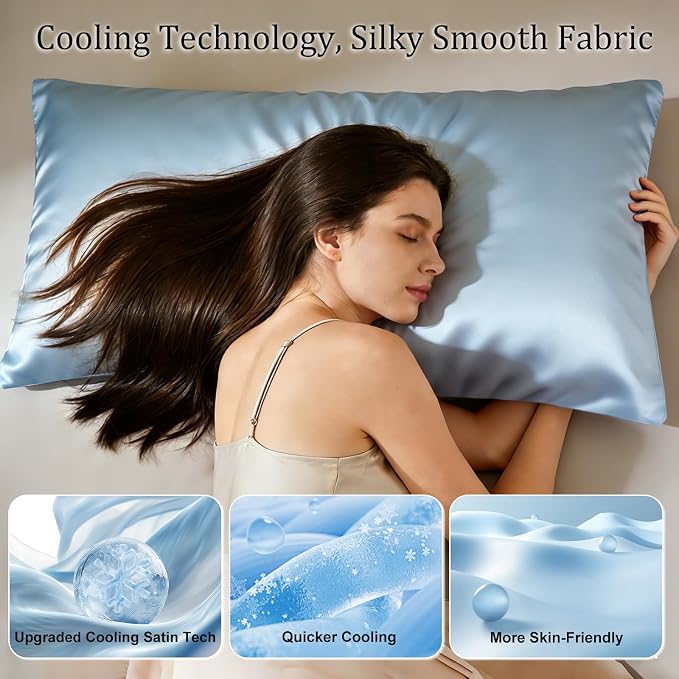 Cooling Pillowcases Set of 2 for Hot Sleeper, Night Sweats Beauty Sleep Reduces - Image 3