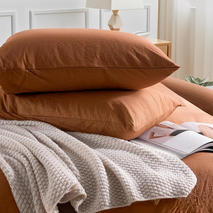 NEXHOME PRO Duvet Cover Set 100% Washed Cotton Full Size Linen Feel Textured - Image 5