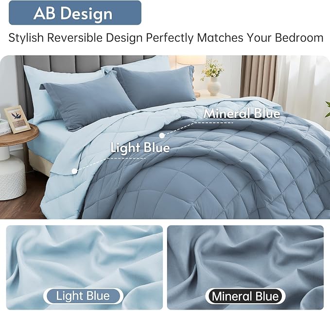 MUXHOMO 7 Pieces Queen Comforter Set, Reversible Bed in a Bag Queen Size - Image 3