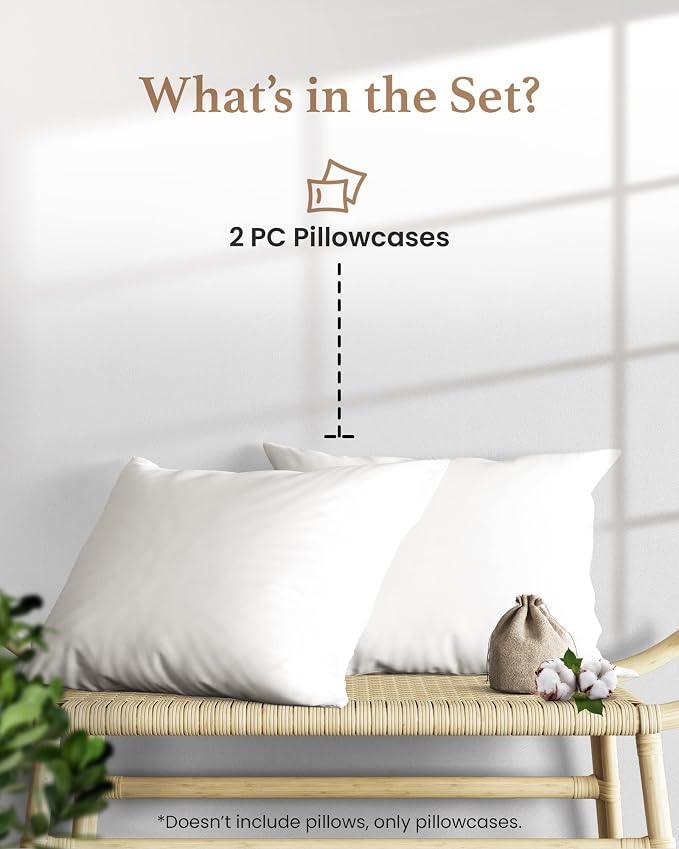 1000 TC White Standard Pillowcases Set of 2 100% Egyptian Cotton Pillow Cases - Image 2