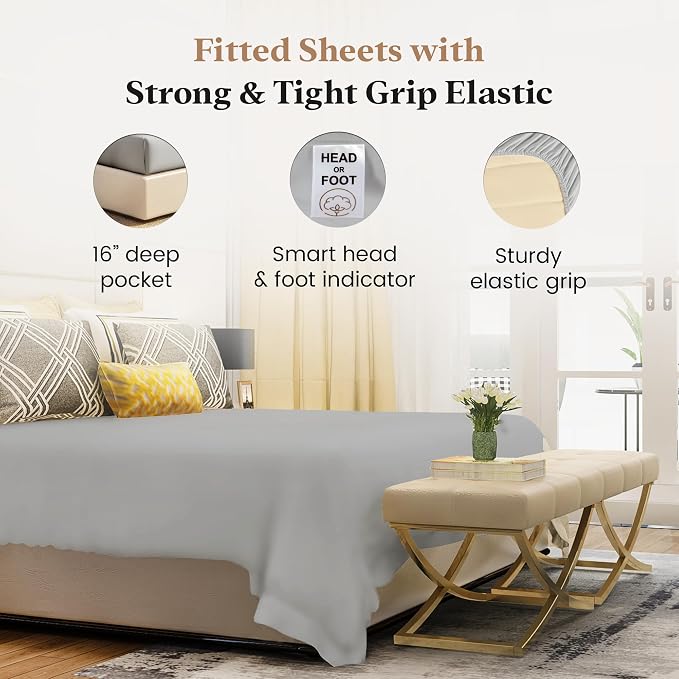 1000 Thread Count Light Gray Full Fitted Sheet 16” Deep Pocket Full Fitted - Image 3