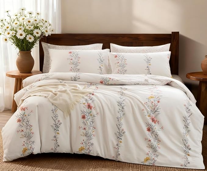 SLEEPBELLA Duvet Cover Queen, 600 Thread Count Cotton Red & Yellow Floral by SLEEPBELLA
