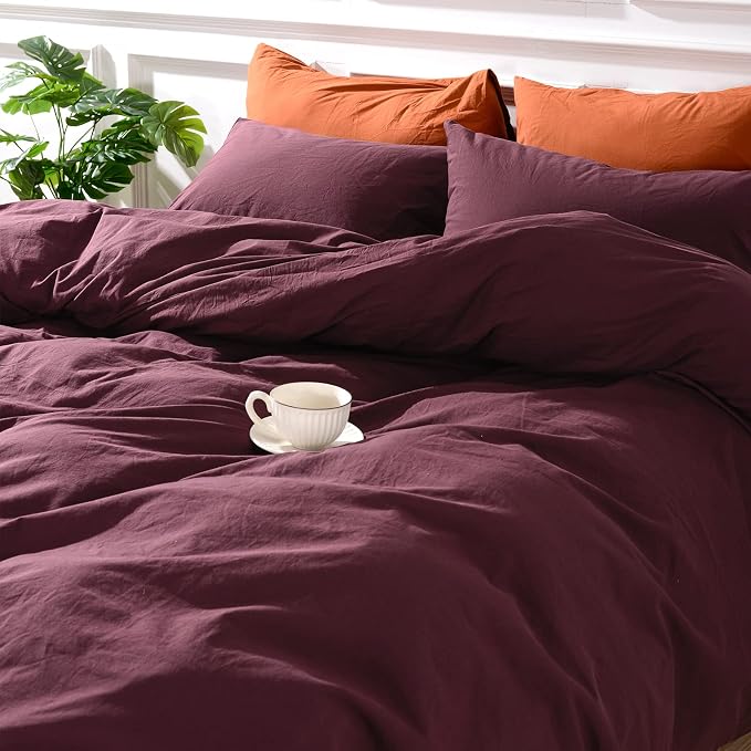 NEXHOME PRO Duvet Cover Set Queen Size Linen Look Textured 100% Washed Cotton - Image 9