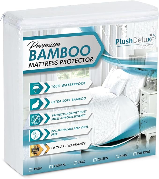 PlushDeluxe Premium Bamboo Mattress Protector – Full Size, Waterproof, & Ultra by PlushDeluxe